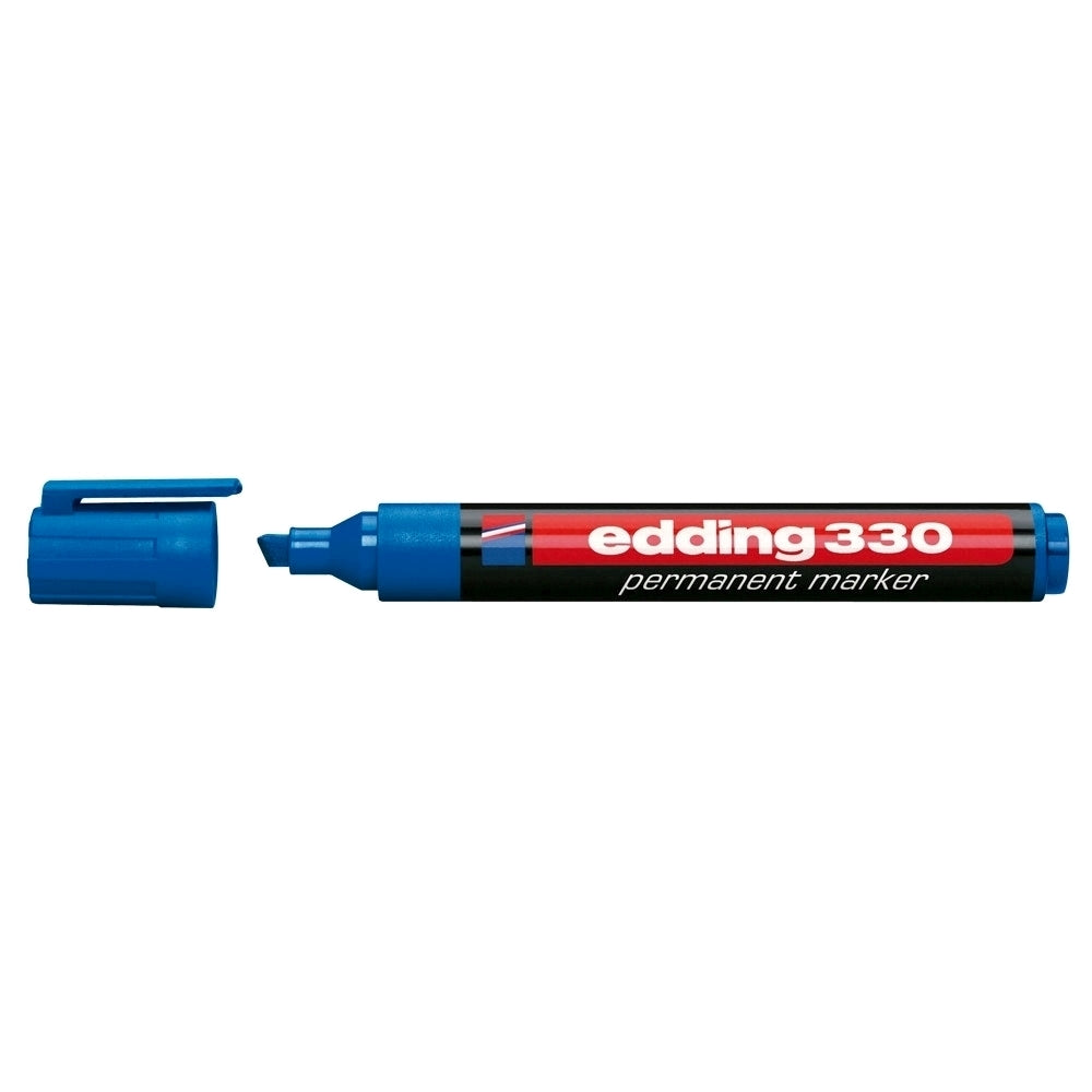 Marker permanent Edding 330, corp plastic, varf retezat, 1-5 mm, albastru Marker permanent Edding 330, corp plastic, varf retezat, 1-5 mm, albastru